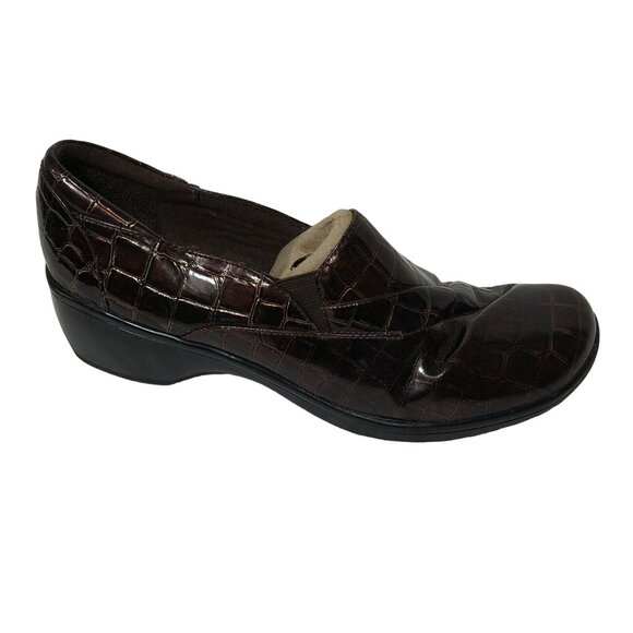 Clarks Bendables Brown Croc Print Slip-on Shoes Women Size 9.5 M Faux Leather - Picture 1 of 11